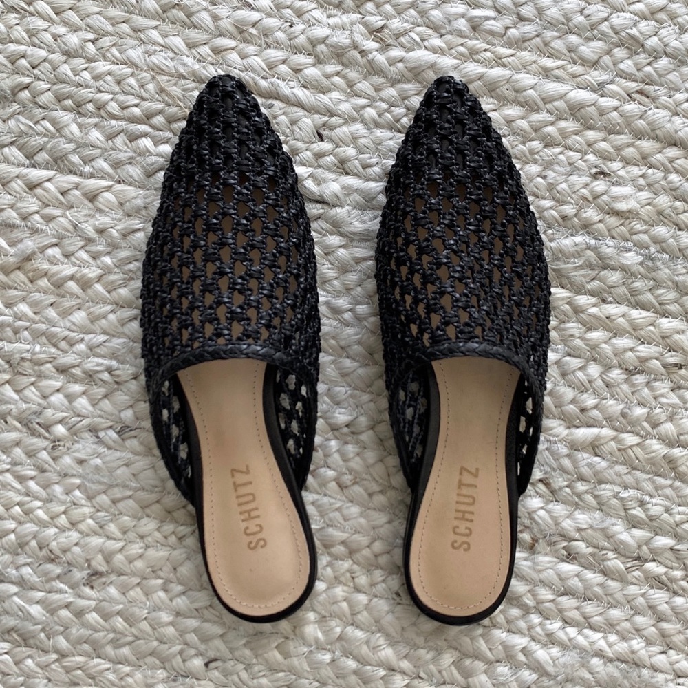 NWT SCHUTZ Black Woven Mules